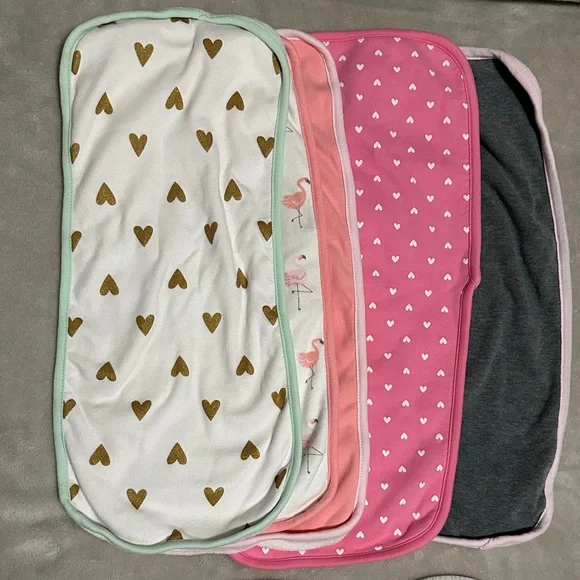 Assorted Baby Bib (8) & Cloths Set (5) - Pink, Gray, Green - Picture 3 of 6